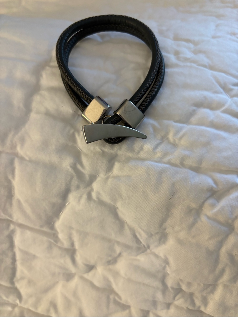Men's Black Corded Bracelet with Silver Accent